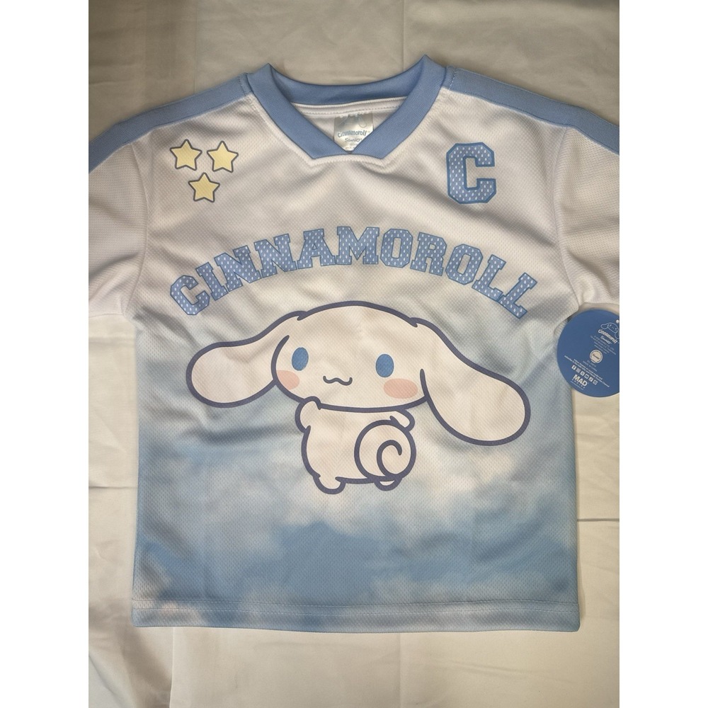 SanrioCinnamoroll JerseyShirt Kids XS 4/5 Blue WhiteClouds Graphic Cute AnimeTee